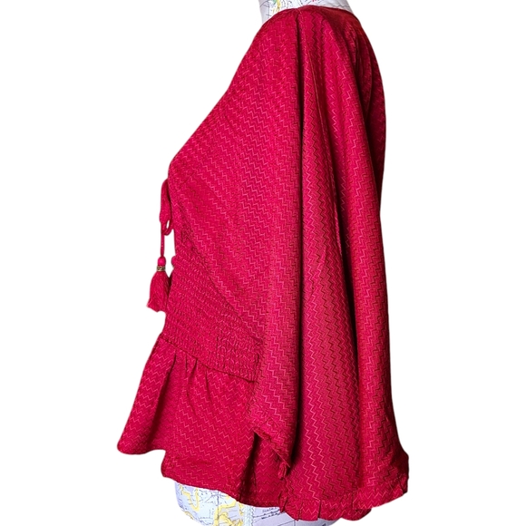 NWT Band of the Free Size Large Red Kacey Split Sleeve Peplum Blouse Bohemian - Picture 6 of 16